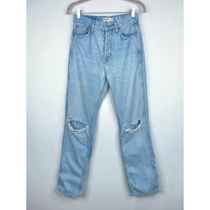 Re/done 90s High Rise Loose Straight Leg Jeans Bleach Destroy Distressed Size 26